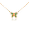 Natural Diamond and Green Tsavorite Butterfly 14K Yellow Gold Necklace