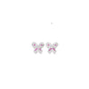 Natural Diamond and Pink Sapphire Cluster Butterfly Stud Earrings in 14K White Gold