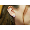 Natural Diamond and Pink Sapphire Cluster Butterfly Stud Earrings in 14K White Gold