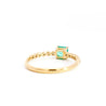 Natural Emerald Square Cut Thin Ribbed Band Stacking Ring in 18K Yellow Gold