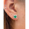 Natural Emerald Stud Earrings with diamond halo in 18k Solid Gold