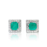 Natural Emerald Stud Earrings with diamond halo in 18k Solid Gold