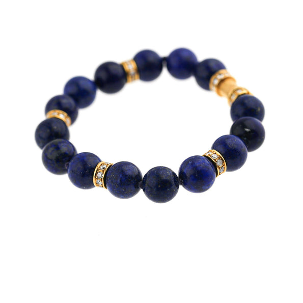 Natural Lapis Lazuli 15 Bead 52 Diamond Rondelle 18K Gold 8 Inch Bracelet