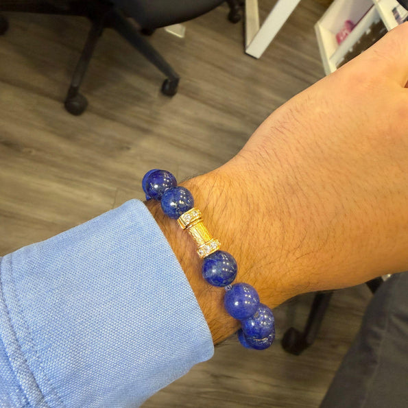 Natural Lapis Lazuli 15 Bead 52 Diamond Rondelle 18K Gold 8 Inch Bracelet
