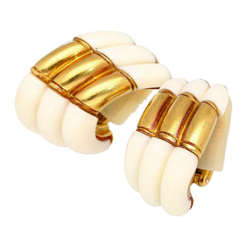 Natural White Agate Clip On Retro Earrings in 18K Yellow Gold – Assay Jewelers