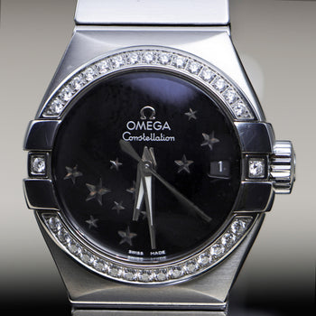 Omega Constellation 27mm Diamond Bezel Black Star Dial Steel Watch 2022 Full Set – Assay Jewelers