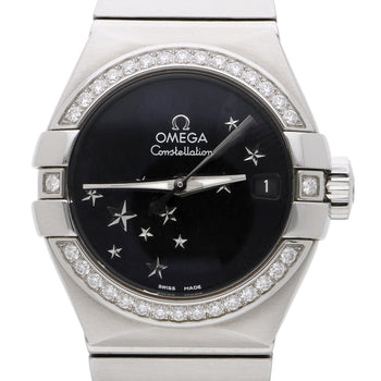Omega Constellation 27mm Diamond Bezel Black Star Dial Steel Watch 2022 Full Set – Assay Jewelers