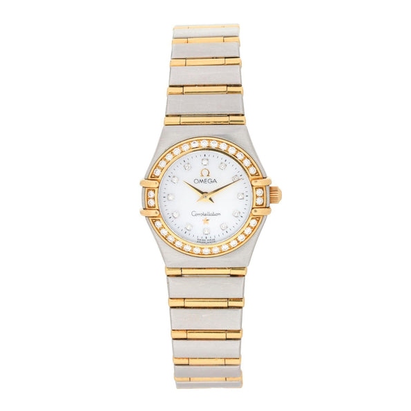 Omega Constellation Diamond Bezel MOP Dial 18K Two Tone Gold Ladies Quartz Watch