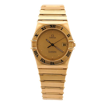 Omega Constellation Manhattan 18K Gold Roman Numeral Bezel Champagne Dial Watch – Assay Jewelers