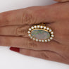 Oval Boulder Opal & 2 Carat Round Cut Diamond Halo 18K Gold Vintage Ring