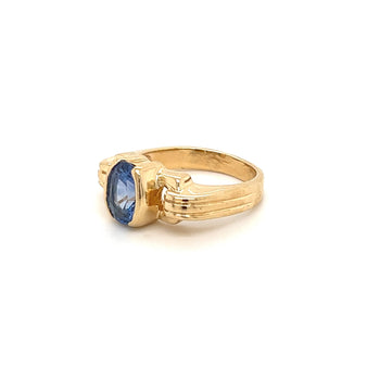 Oval Cut Blue Sapphire Regal Band Ring in 14k | Half Bezel Set – Assay Jewelers