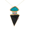 Paraiba Tourmaline and Onyx in 14K Retro Drop Pendant Necklace