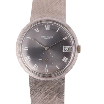 Patek Philippe Calatrava 35MM 18K White Gold Mesh Bracelet Gray Dial Watch – Assay Jewelers