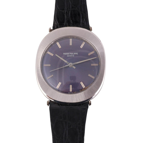 Patek Philippe "Jumbo UFO" Automatic Steel Purple 35mm Dial Leather Strap Watch