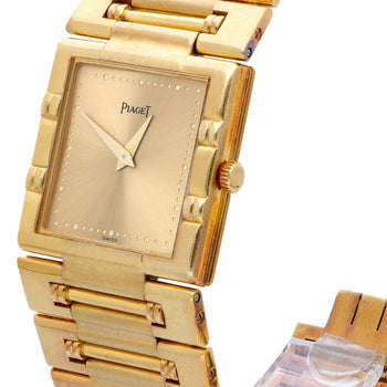 Piaget Dancer 80317 18K Gold Square Champagne Dial Integrated Bracelet Watch – Assay Jewelers