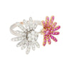 Pink Sapphire and Diamond Flower Motif Open Toi Et Moi Ring in 18K White Gold