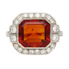 Platinum Vintage Retro 4.42 Carat Citrine Bezel & Diamond Halo Ring