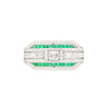 Platinum and 18K White Gold Brooch with Diamonds and Emerald