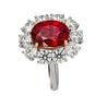 Rare Vivid Red 5.81 Carat Oval Cut Siam Ruby & Diamond Halo Ring