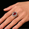 Rare Vivid Red 5.81 Carat Oval Cut Siam Ruby & Diamond Halo Ring