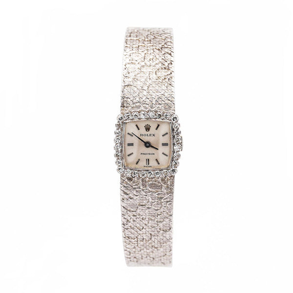 Reserved - Rolex Precision 18K White Gold 18mm Diamond Bezel Watch