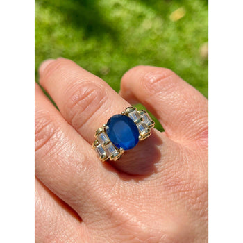 Retro Style Chanthaburi Blue Sapphire ring with Baguette Diamond Sidestones – Assay Jewelers