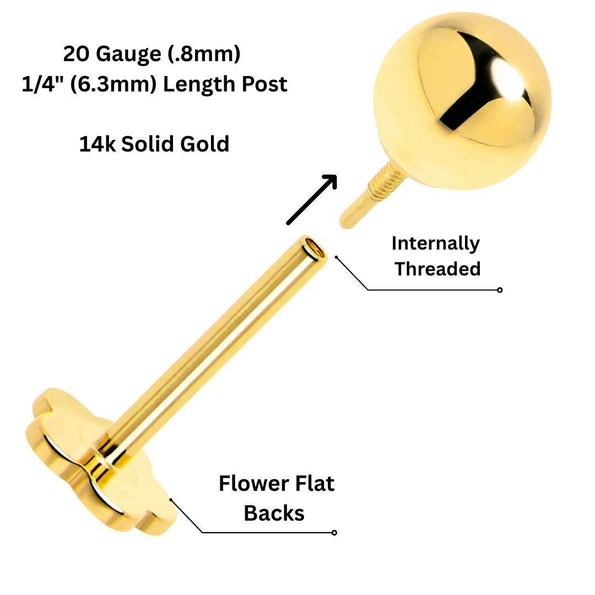 Reversible 3mm 14K Yellow Gold Ball Stud & Clover Screw Back Single Stud Earring