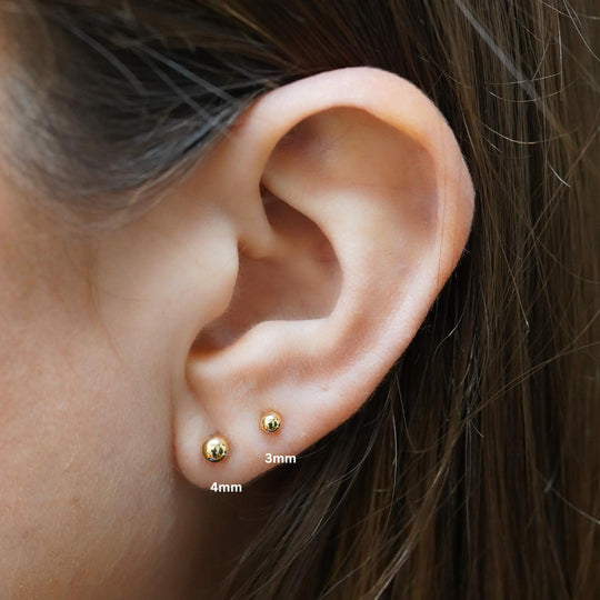 Reversible 3mm 14K Yellow Gold Ball Stud & Clover Screw Back Single Stud Earring