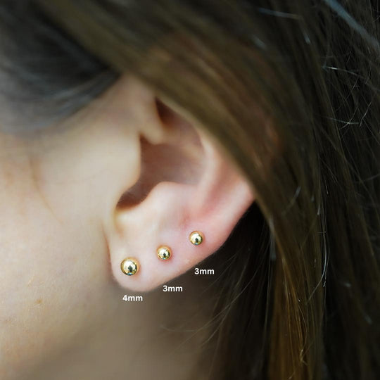 Reversible 4mm 14K Gold Ball Stud & Clover Screw Back Single Stud Earring