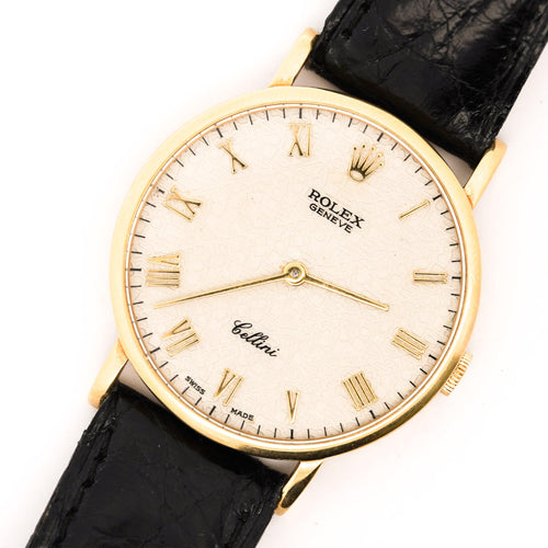 Rolex Cellini Ivory Jubilee 32mm Dial 18K Gold On Leather Watch