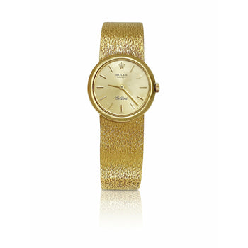 Rolex Cellini Ladies 18k Gold Watch with Champagne Textured Strap – Assay Jewelers