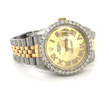 Rolex DateJust 16013 | 3 Carat Diamond Bezel and Roman Numeral Hour Marker with 36mm Dial – Assay Jewelers
