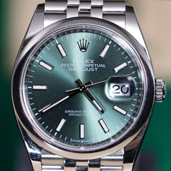 Rolex Datejust 36mm 126200 Mint Green Dial Steel 2023 Jubilee Watch – Assay Jewelers