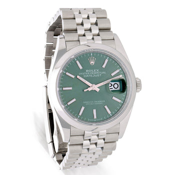 Rolex Datejust 36mm 126200 Mint Green Dial Steel 2023 Jubilee Watch – Assay Jewelers