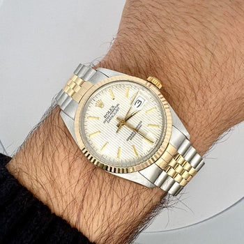 Rolex Datejust Silver Tapestry Dial 2 Tone Jubilee 36mm 16013 Watch Box/Papers – Assay Jewelers