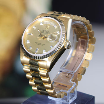 Rolex Day-Date 18038 Champagne Diamond Dial 18K Gold 36mm Circa 1978 Watch – Assay Jewelers