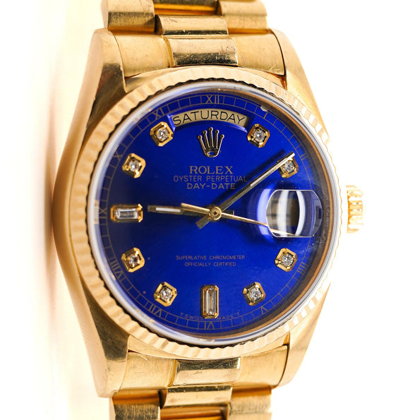 Rolex Day-Date 36mm 18038 Night Blue Diamond Dial 18K Gold Watch