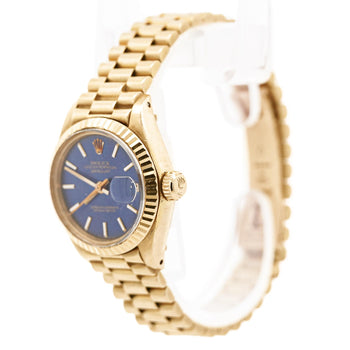 Rolex Lady DateJust 6917 Blue Dial 18K Gold President Bracelet Watch – Assay Jewelers