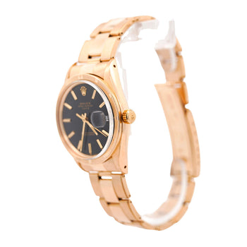 Rolex OP Date 1501 34mm 18K Gold Black Gloss Dial Watch – Assay Jewelers