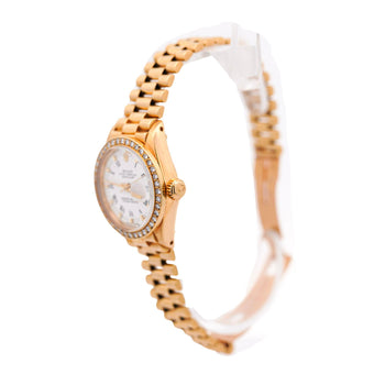Rolex OP DateJust Presidential White Face 26mm Diamond Bezel 18K Gold Watch – Assay Jewelers