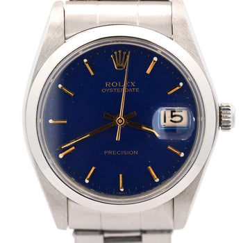 Rolex Oysterdate Precision Ref. 6694 Blue Dial 34mm Stainless Steel Wristwatch – Assay Jewelers