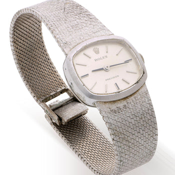 Rolex Precision 2644 Vintage 1971 Silver Dial 18K White Gold Mesh Bracelet Watch – Assay Jewelers