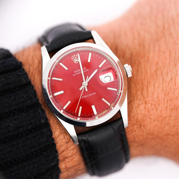 Rolex Red Dial Precision Oyster Date 34MM Watch – Assay Jewelers