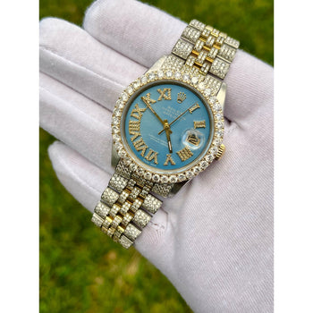 Montre Rolex Datejust bleu Tiffany entièrement sertie de diamants – Assay Jewelers