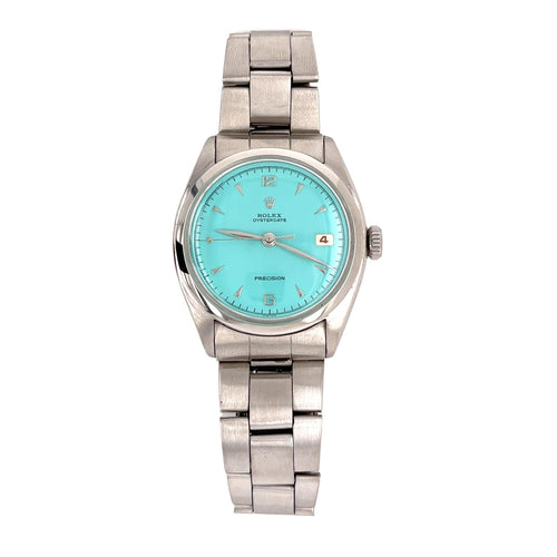 Rolex Turquoise Blue Oyster Perpetual Date Precision 36mm Vintage 1963 Watch In Stainless Steel With Oyster Bracelet