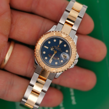 Rolex Yacht Master 169623 29mm Two Tone 18K Blue Ladies Watch Full Set – Assay Jewelers