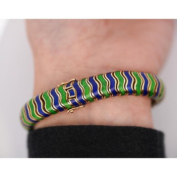 Tiffany & Co. 18K Gold Green and Blue Enamel Earring and Bracelet Set – Assay Jewelers