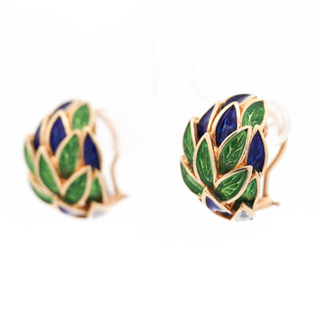 Tiffany & Co. Vintage Green and Blue Enamel 18K Gold Clip-On Earrings – Assay Jewelers