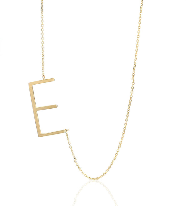 Tilted Initial 14K Gold Pendant Cable Chain Necklace
