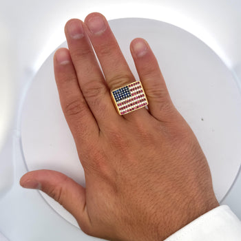 USA Flag Ruby Sapphire Diamond Pave 14K Gold Men Signet Statement Ring – Assay Jewelers